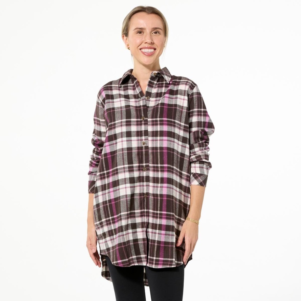 HUE Long Sleeve Plaid Nap Shirt